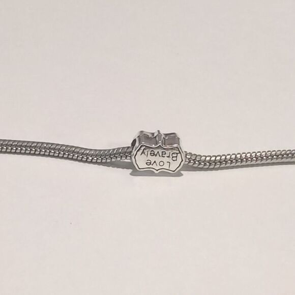 Silver Love Bravely Charm for Pandora Style Bracelet - Picture 4 of 5